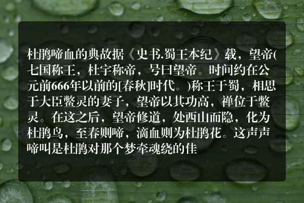滴血杜鹃是什么故事？