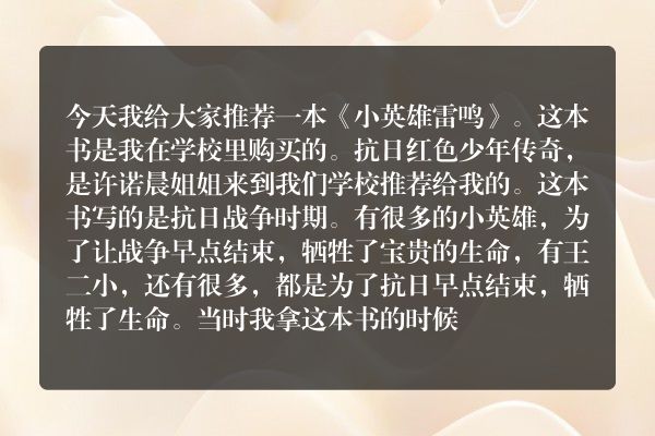 小英雄雷鸣的简短故事？