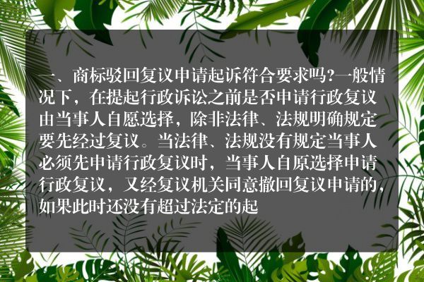 商标驳回复议申请起诉符合要求吗？