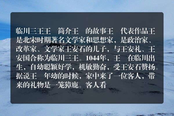 “临川三王”王雱简介 王雱的故事 王雱代表作品
