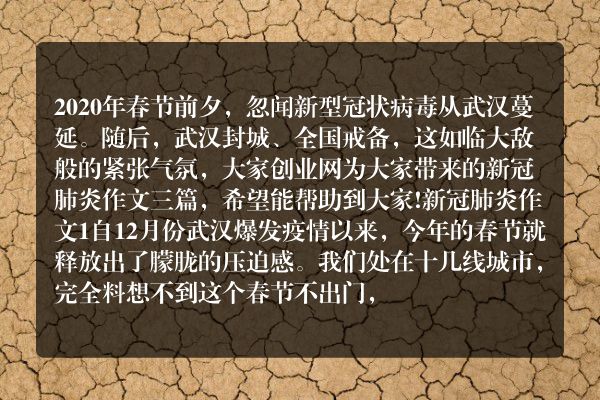 2020新冠肺炎作文三篇