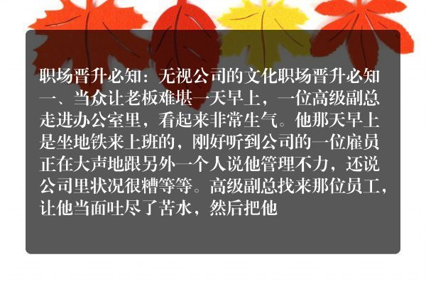 职场晋升必知：无视公司的文化
