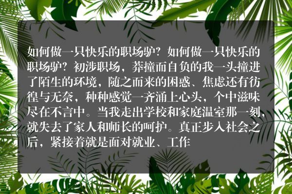 如何做一只快乐的职场驴？
