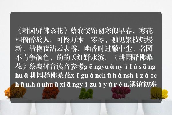 《耕园驿佛桑花》耕园驿佛桑花古诗_耕园驿佛桑花蔡襄原文、翻译、赏析和诗意