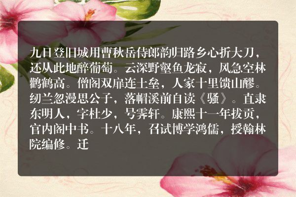 九日登旧城用曹秋岳侍郎韵
