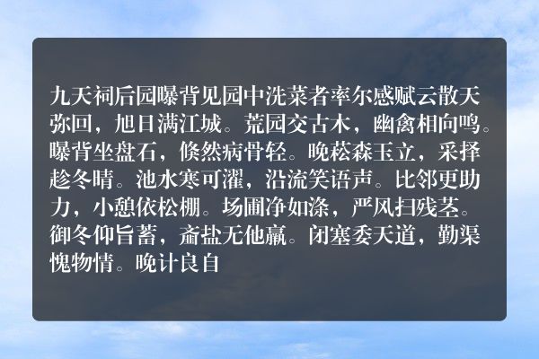 九天祠后园曝背见园中洗菜者率尔感赋